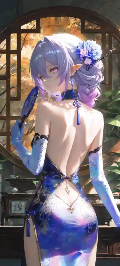 4k露背旗袍壁纸 - 动漫美少女 - 动漫美少女古风旗袍 - 动漫美少女露背旗袍「哲风壁纸」