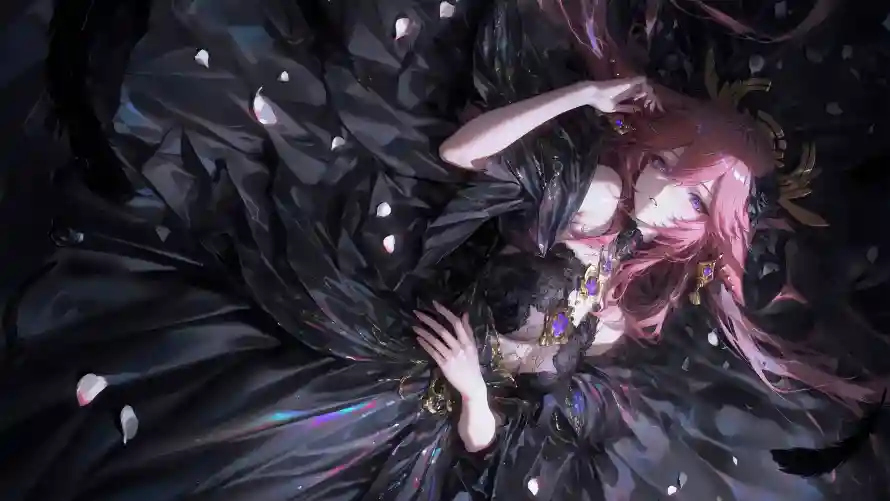 5k幻想插画壁纸-插画背景 - 暗黑风格-黑色长裙「哲风壁纸」