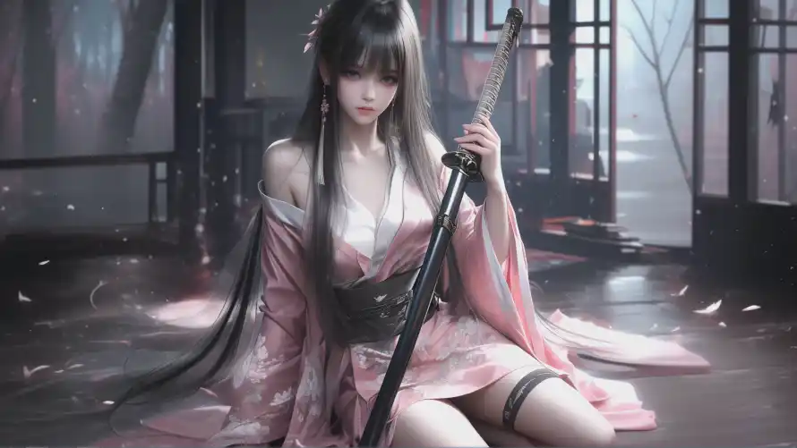 4k东方美学壁纸-古风角色 - 武器特写-武士少女「哲风壁纸」
