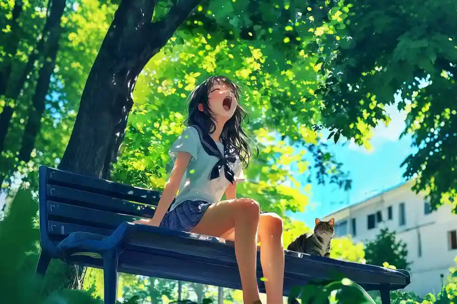 4k呵欠壁纸-夏日 - 小猫-少女「哲风壁纸」