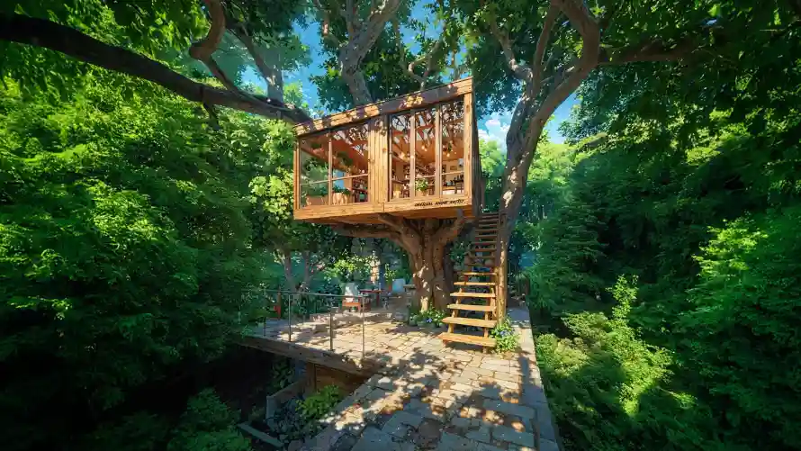 4k树屋壁纸-休闲空间 - 夏日树荫-户外建筑「哲风壁纸」