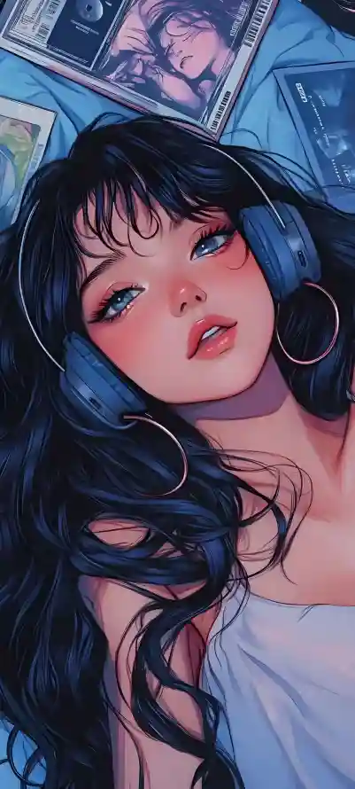 4k少女插画壁纸 - 手机壁纸 - 耳机少女 - 耳机插画「哲风壁纸」