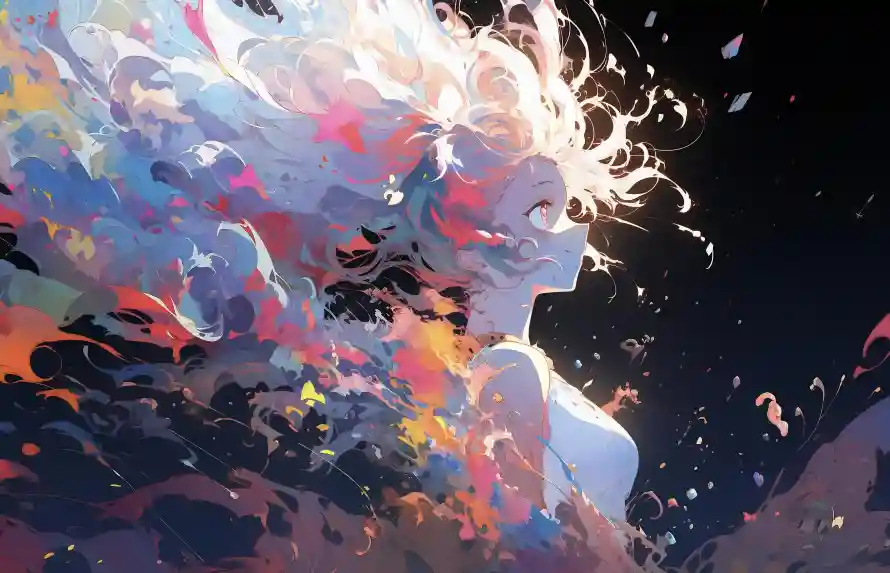 5k侧脸壁纸-少女 - 炫彩-飘逸「哲风壁纸」