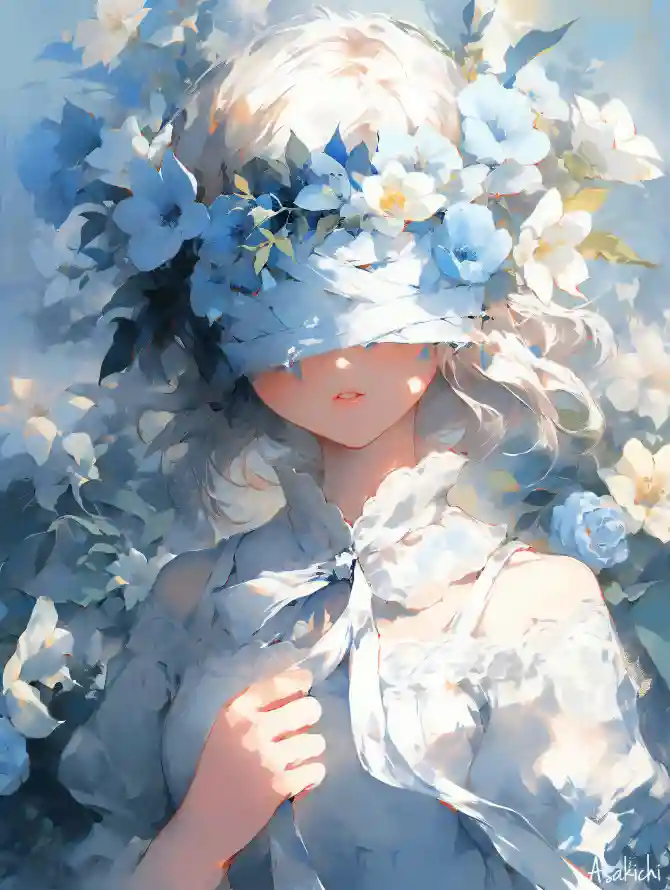 4k蒙眼壁纸 - 花 - 少女插画 - 浪漫氛围「哲风壁纸」