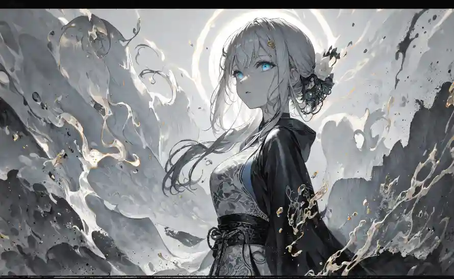 3k少女壁纸-云雾岩石 - 光影插画-又旧又新「哲风壁纸」