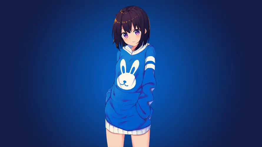 4k美少女壁纸-蓝色调 - 动漫角色-渐变背景「哲风壁纸」