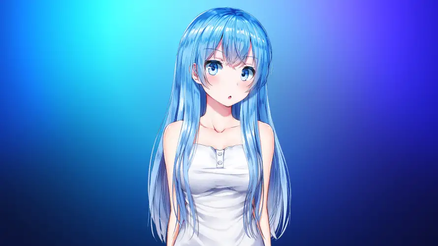 4k蓝头发壁纸-渐变背景 - 蓝发美少女-动漫人物壁纸「哲风壁纸」