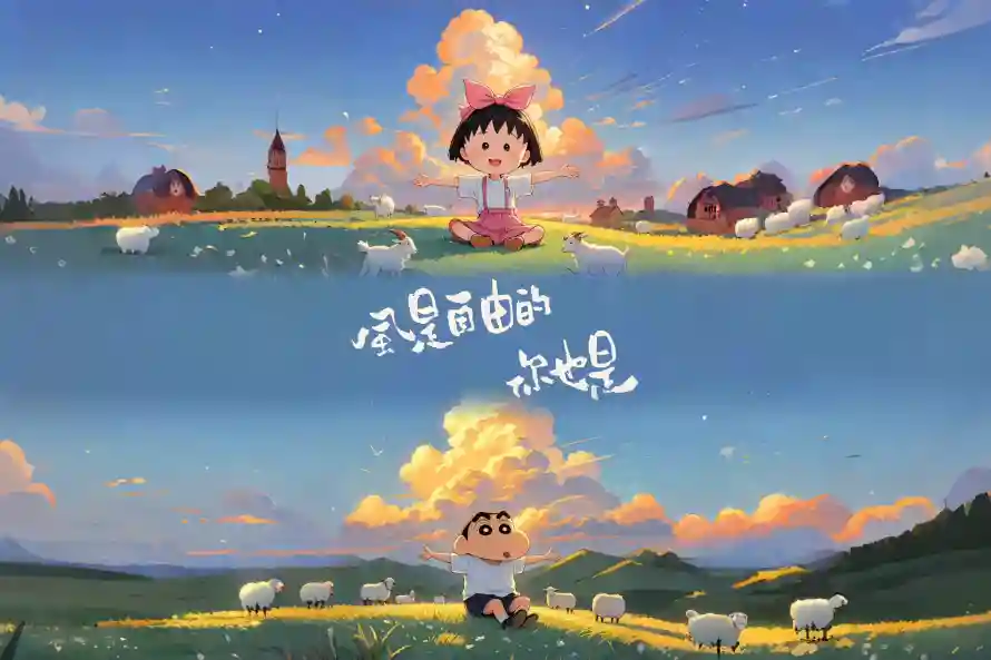 4k动漫角色壁纸-自由草原 - 草原背景-蜡笔小新「哲风壁纸」