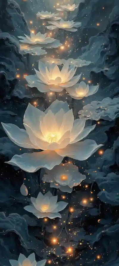 4k梦幻壁纸 - 莲花 - 发光植物 - 夜光花卉「哲风壁纸」