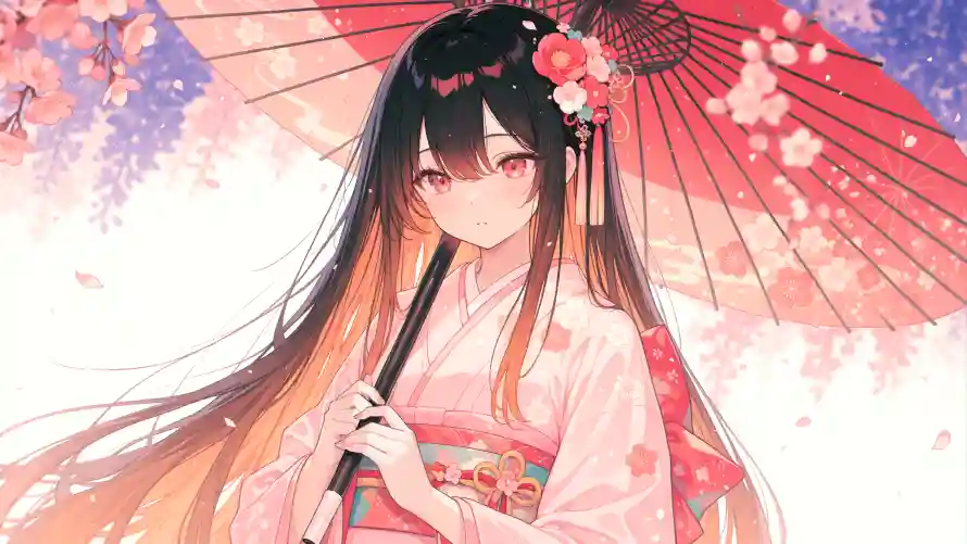 3k樱花壁纸-美女 - 樱花季-和服美女「哲风壁纸」