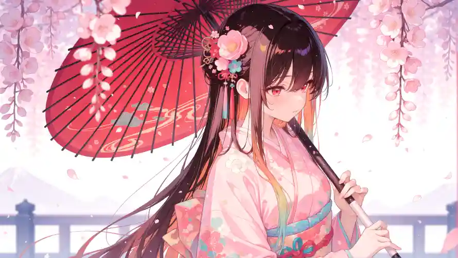 3k樱花壁纸-美女 - 樱花伞-东方美学「哲风壁纸」