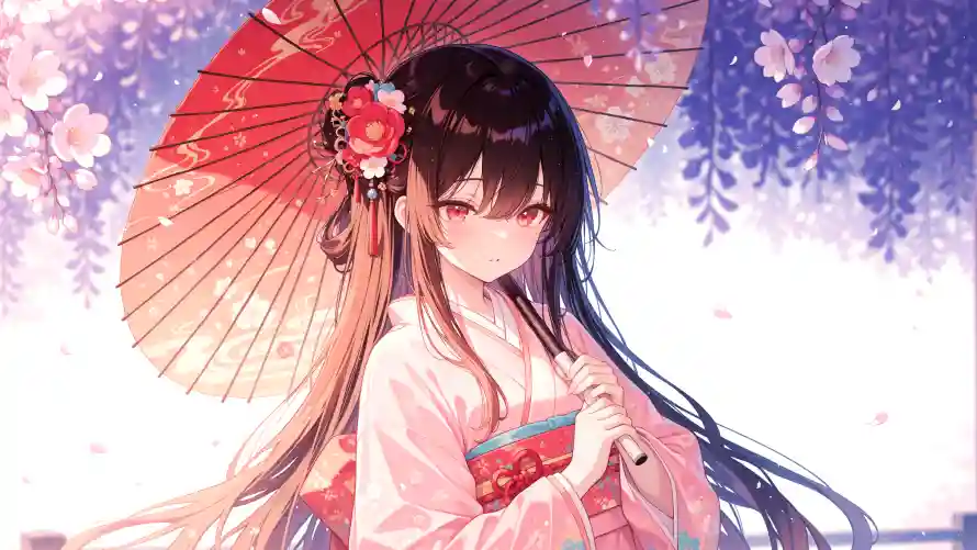 3k樱花壁纸-美女 - 和服美女-和风元素「哲风壁纸」