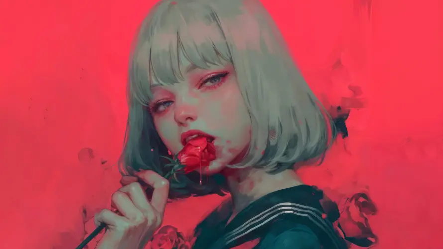 4k动漫壁纸-少女 - 玫瑰-哥特风「哲风壁纸」