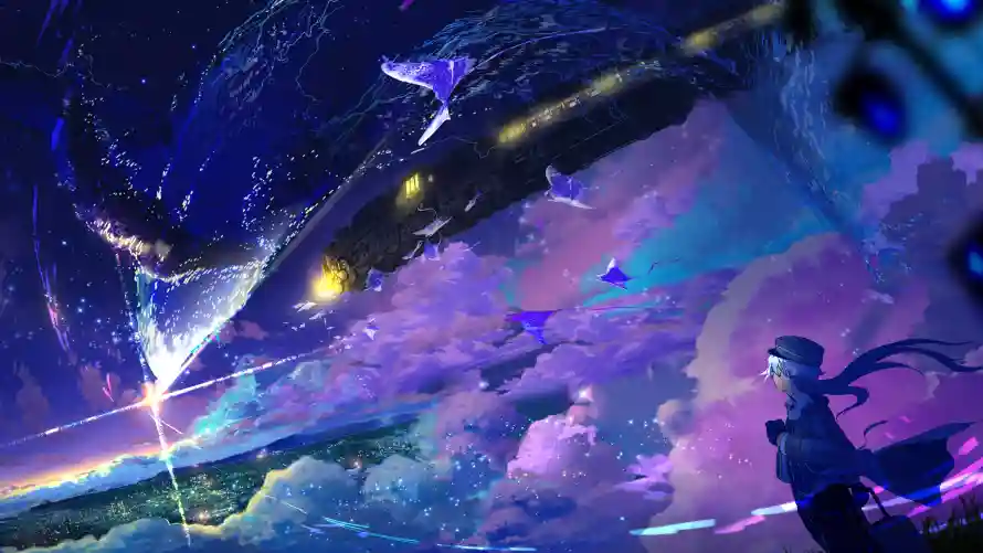 5k动漫壁纸-少女 - 动漫少女-宇宙流星「哲风壁纸」