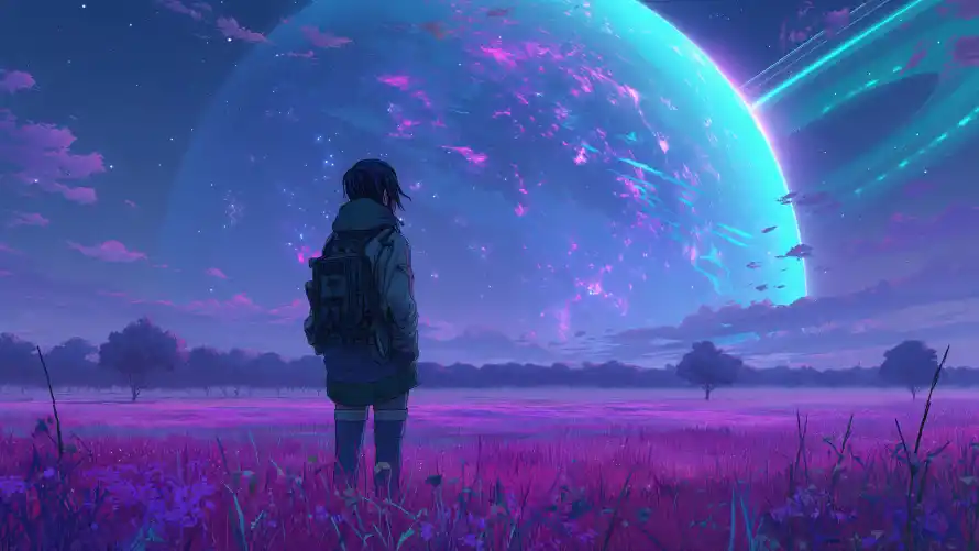 4k动漫壁纸-少女 - 星球-星空「哲风壁纸」