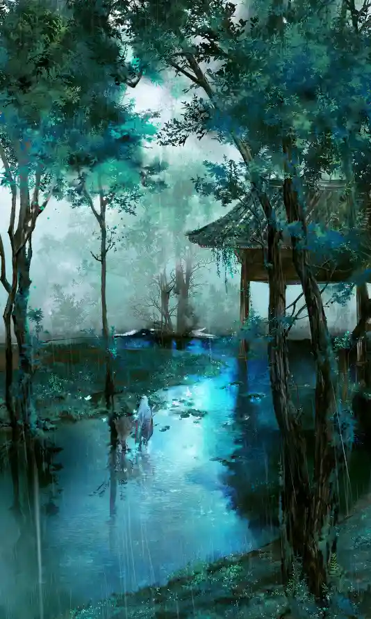 4k阴阳师壁纸 - 森溪流场景 - 水墨风背景 - 游戏同人画「哲风壁纸」