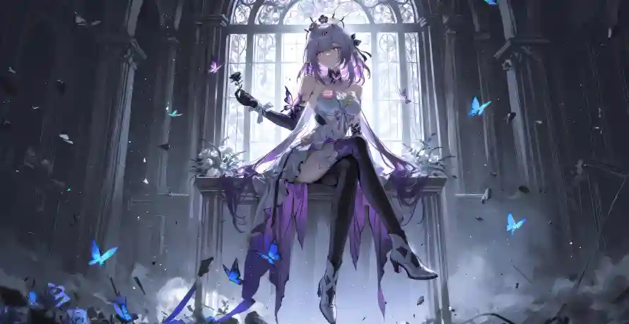 5k少女壁纸-蝶 - 哥特教堂-奇幻少女「哲风壁纸」