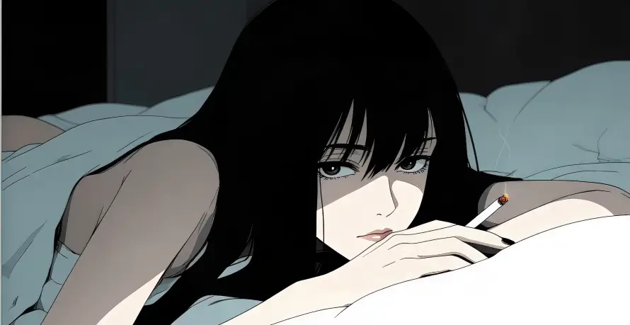 5k少女壁纸-烟 - 动漫少女-卧床少女「哲风壁纸」