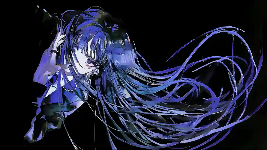 4k少女壁纸-蓝调 - 梦幻背景-蓝发少女「哲风壁纸」