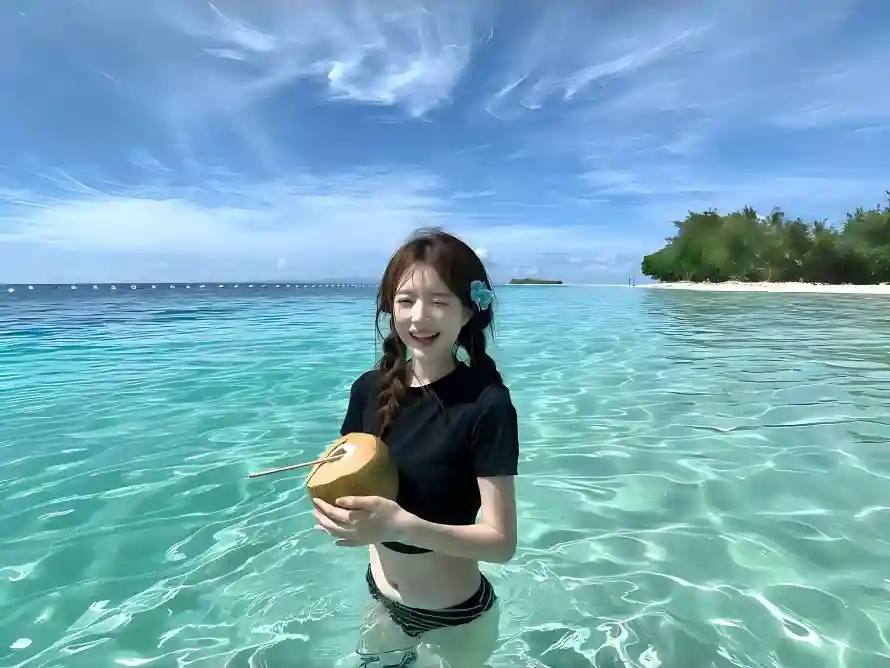 4k少女壁纸-海边 - 夏日度假-岛屿背景「哲风壁纸」