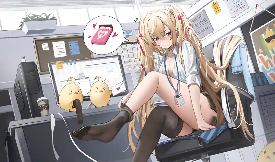 4k少女壁纸-双马尾 - 坐姿少女-室内背景「哲风壁纸」