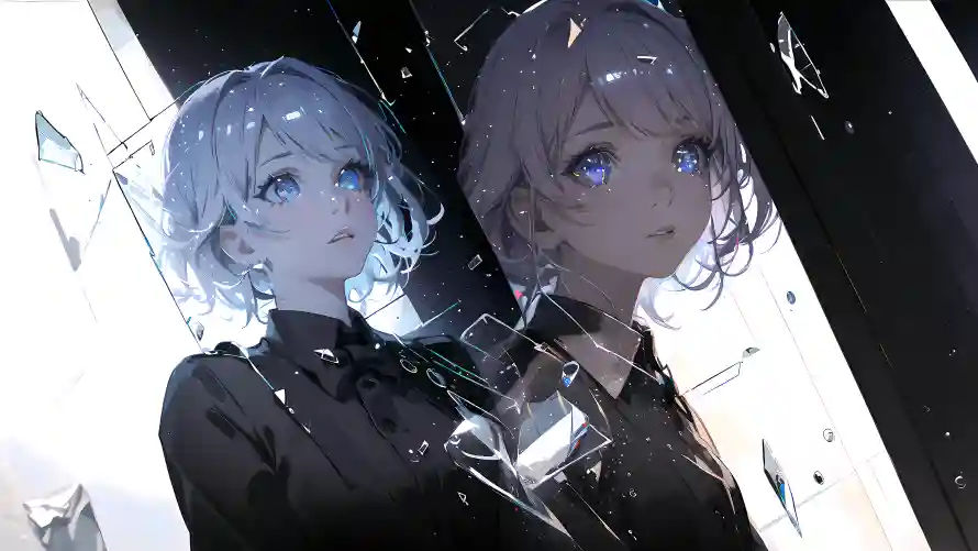 4k镜子壁纸-领结 - 双生少女-对称美学「哲风壁纸」