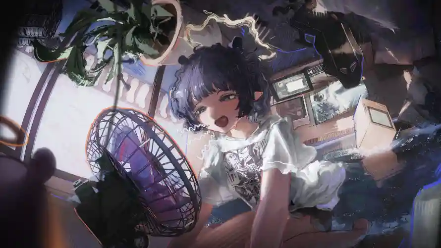 4k夏日壁纸-少女 - 窗台-绿植「哲风壁纸」