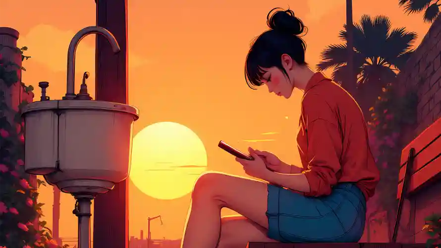 2k夕阳壁纸-女孩 - 插画-夕阳插画「哲风壁纸」