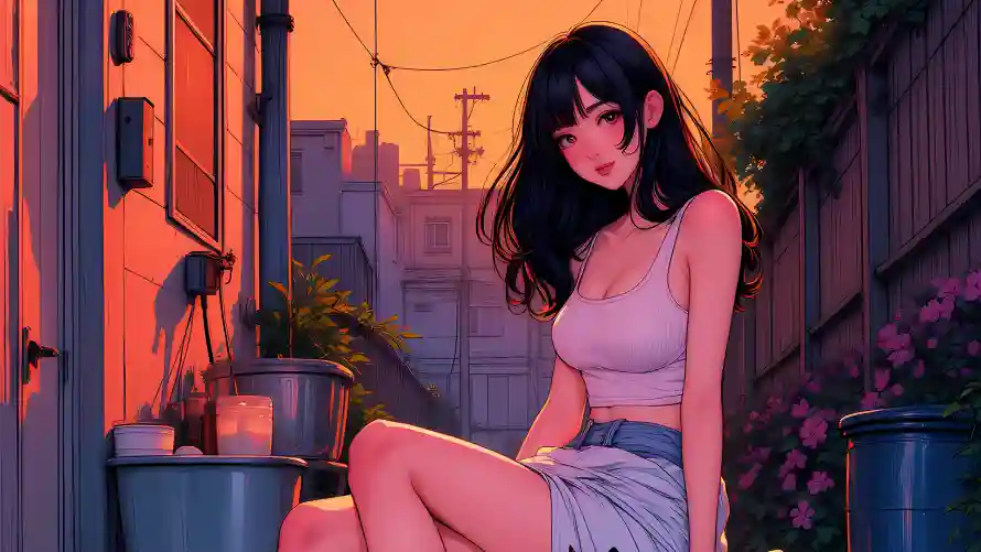 2k夕阳壁纸-少女 - 插画-动漫插画「哲风壁纸」