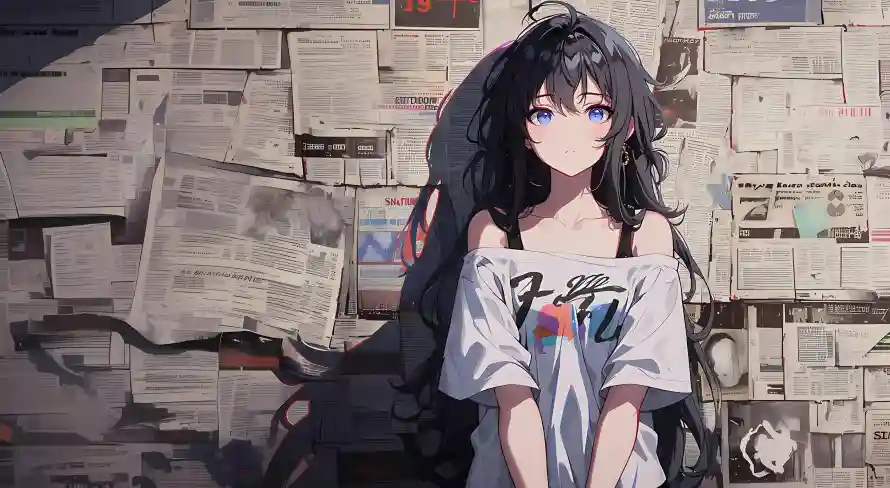 4k报纸壁纸-黑发 - 动漫插画-报纸背景「哲风壁纸」
