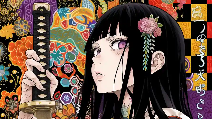 2k女孩壁纸-插画 - 暗黑-和风女孩「哲风壁纸」