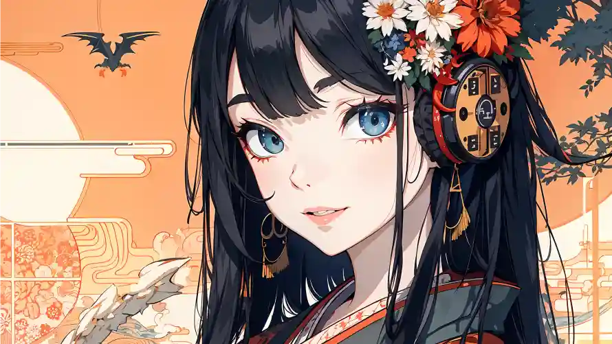 2k女孩壁纸-插画 - 长发少女-暗黑系背景「哲风壁纸」