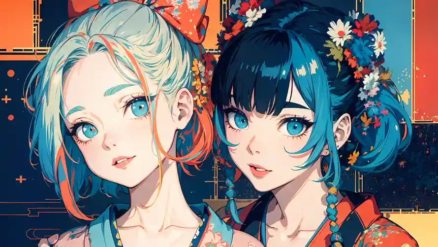 2k两人壁纸-女孩 - 插画-双生女插画「哲风壁纸」