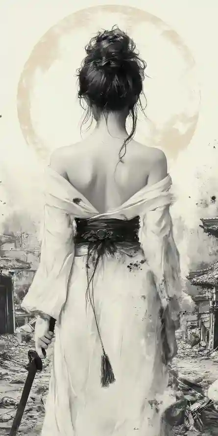 4k废墟壁纸 - 废墟剑士 - 持剑美女 - 持剑背影「哲风壁纸」