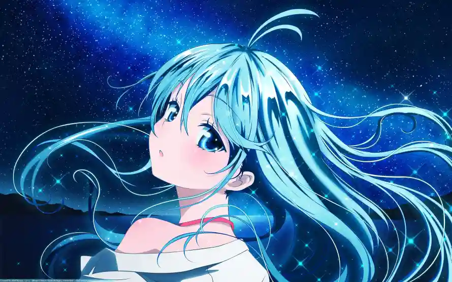 4k夜空壁纸-二次元 - 冰蓝少女-动漫少女「哲风壁纸」