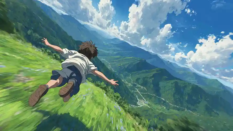 4k天空草地壁纸 - 少年奔跑 - 山间风景 - 群山之间「哲风壁纸」