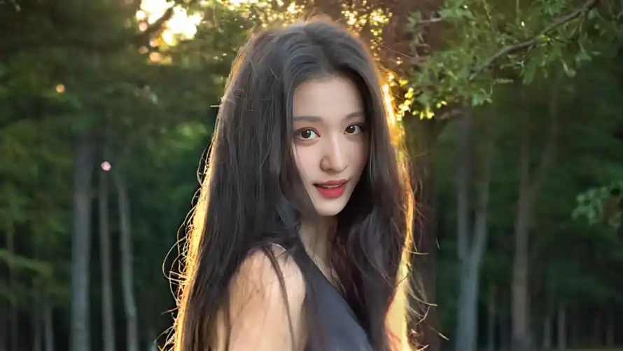 2k美女壁纸-王楚然 - 夕阳树林-户外写真「哲风壁纸」