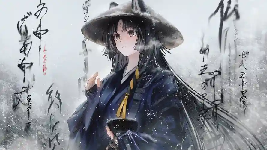 4k嵯峨壁纸-斗笠 - 中式背景-书法元素「哲风壁纸」