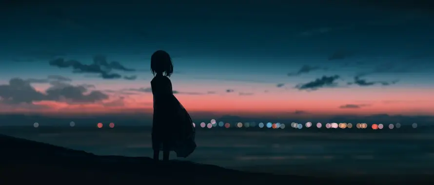 6k剪影壁纸-城市 - 夜色-少女「哲风壁纸」