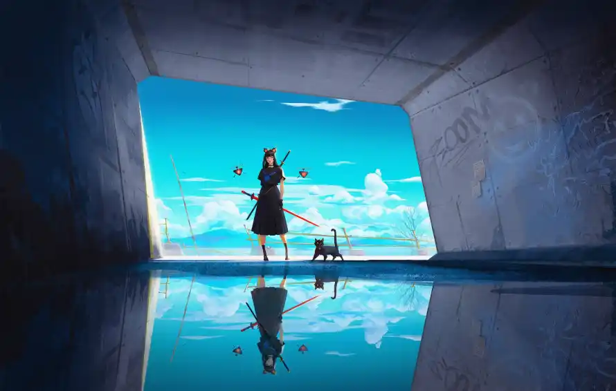 2k少女壁纸-猫 - 倒影场景-光影艺术「哲风壁纸」
