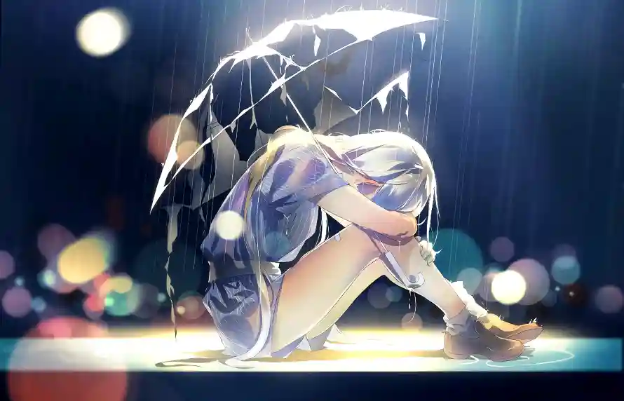 2k二次元壁纸-孤寂氛围 - 背影插画-落寞少女「哲风壁纸」