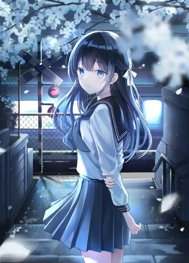 4k二次元壁纸 - 萌妹子 - 夜景校园 - 日系插画「哲风壁纸」
