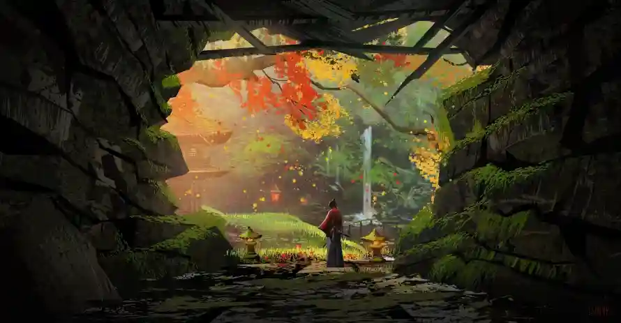 2k山洞壁纸-探险 - 秋景-红叶「哲风壁纸」