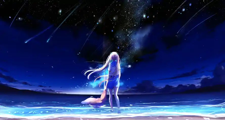 4k夜空壁纸-天空 - 少女-星空「哲风壁纸」