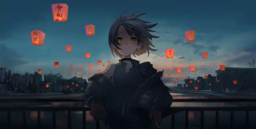 4k动漫壁纸-夜景 - 少女-灯笼「哲风壁纸」