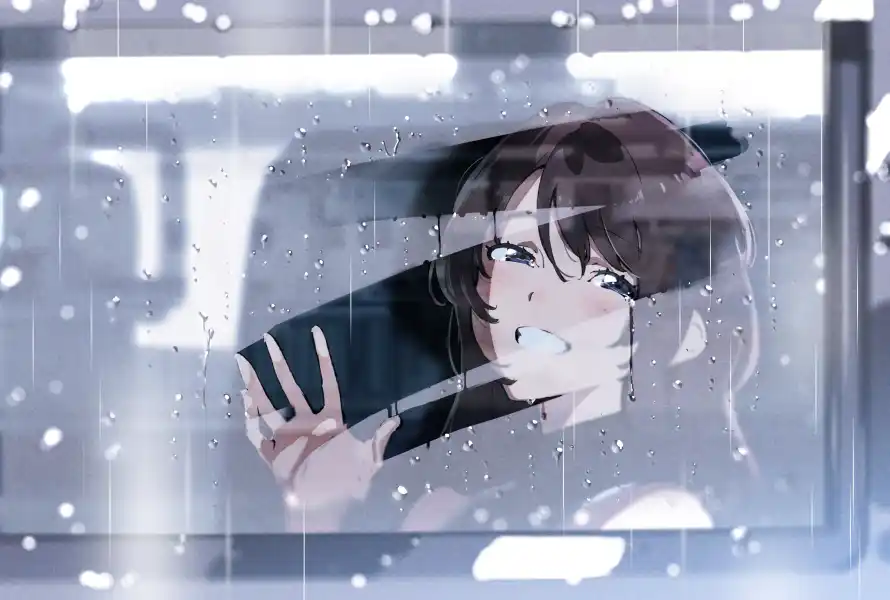 4k少女壁纸-玻璃 - 雨中-静谧「哲风壁纸」