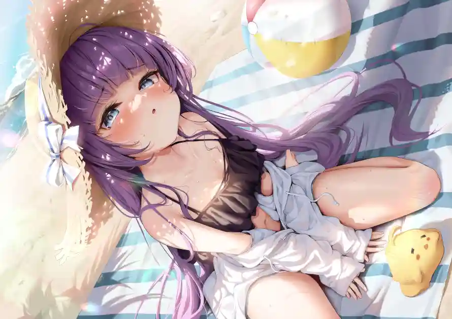 4k休闲壁纸-少女 - 紫发-草帽「哲风壁纸」
