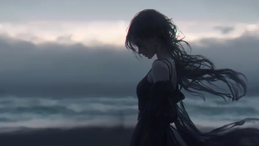 4k傍晚壁纸-海边 - 海风-美女「哲风壁纸」