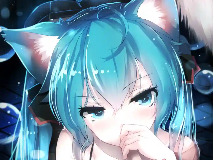 2k动漫壁纸-猫耳 - 蓝发-初音未来「哲风壁纸」