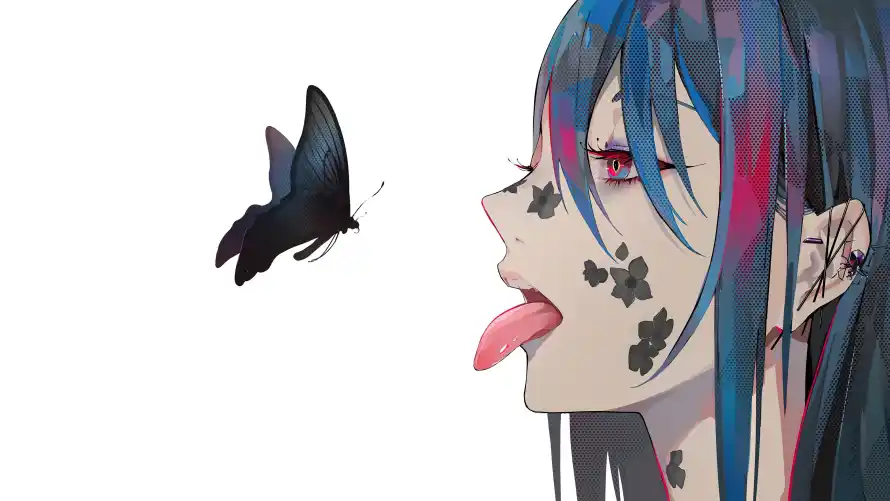 4k舌头壁纸-蝴蝶 - 个性插画-动漫少女「哲风壁纸」